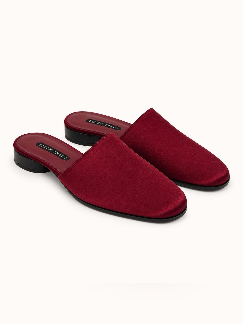 Ellen Tracy Square-Toe Mule Heels Burgundy Textile Block Heel Slip-On Shoes
